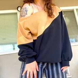Tan and Black Blouse with Poufy sleeves